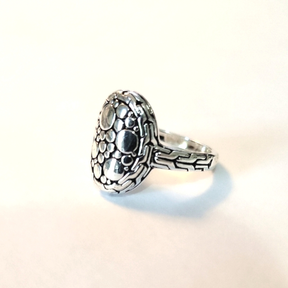 Sterling Silver Bali Signet Ring with Dot & Link Design Sz 5 - Picture 2 of 5